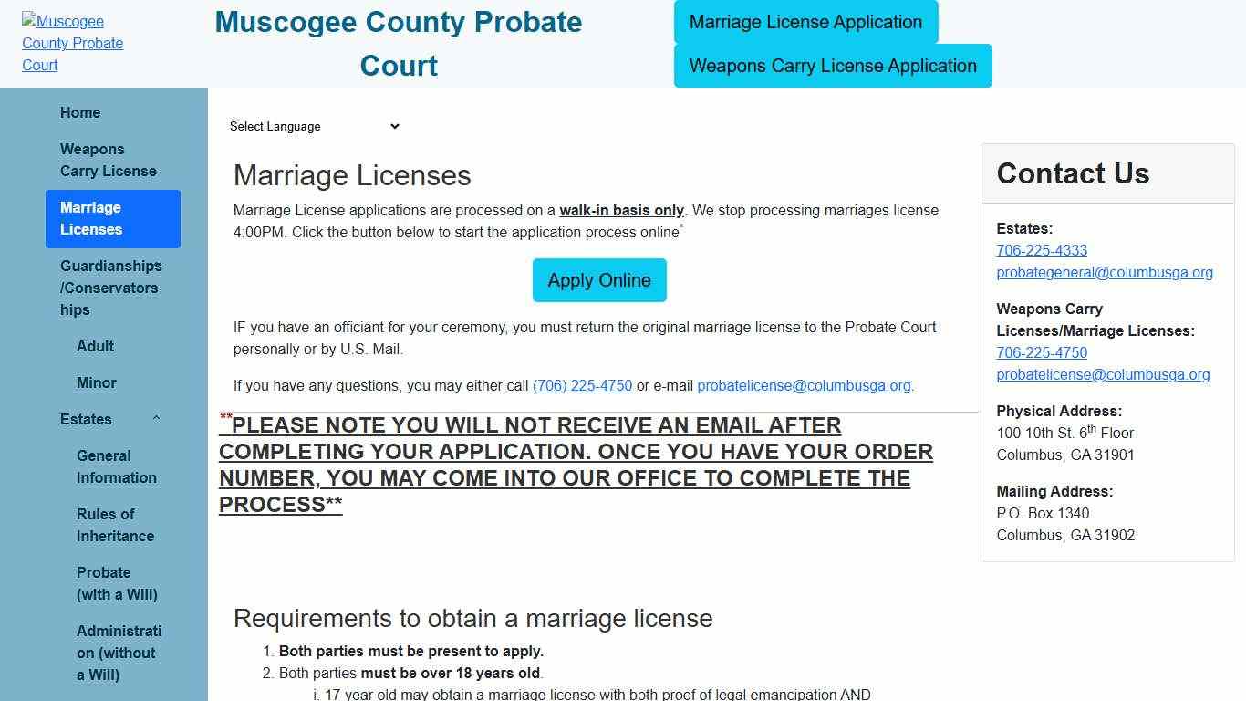 Marriage LIcenses | Muscogee County Probate Court